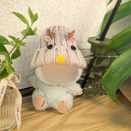 Miniature Deer-Themed Knit Beanie for 14-20cm Art Figures - Winter Aesthetic Antler Cap for Figurine Curation - color: 016