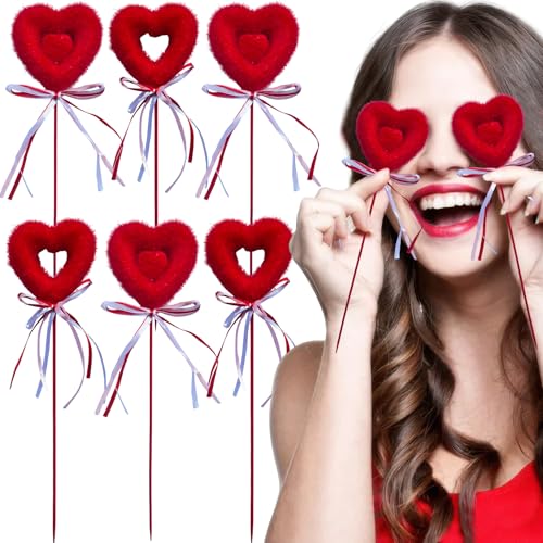 6 Pcs Valentine's Day Foam Heart Picks Photo Booth Props Puffy Red Hearts Floral Picks Stick for Valentines Wedding Selfie Photobooth Props Flower Bouquet Home Vase Decorations