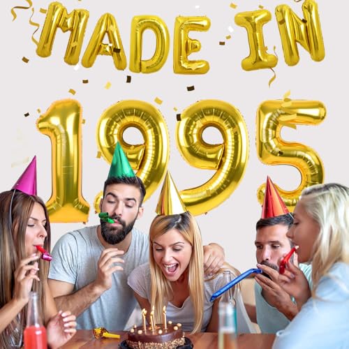 TONIFUL 30th Birthday Balloons Gold Made in 1995 Balloon Banner 30th Birthday Party Decorations for Men Women Thirty Year Old Birthday 30th Anniversary Party Supplies Photo Props Background Decor - color: Made in 1995-gold