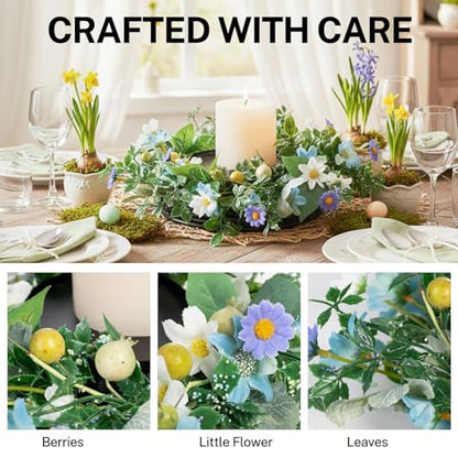 MOYEE Candle Holder Centerpieces for Tables,Candle Ring,Wreaths, Black Metal Candle Stick Paired Artificial Flowers 14 in Versatile Dining Table Centrepiece - color: Mixed Color Daisy Wreath