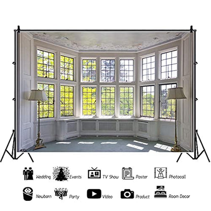 AOFOTO 5x3ft Classic French Pane Bay Windows Backdrop Luxury Retro Interior Decoration Floor Lamps Photography Background New Life Furniture Home Lifestyle Estate Modern Residence Photo Studio Props - size: 5x3ft