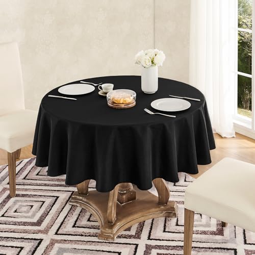 Veblandy Tablecloth Linen Textured Waterproof & Stain Resistant Table Cloth Wrinkle Free Decorative Fabric Farmhouse Table Cover for Dining/Party/Buffet/Wedding, 60 x 60 Inch, Black - color: Black, size: 60" (Round)