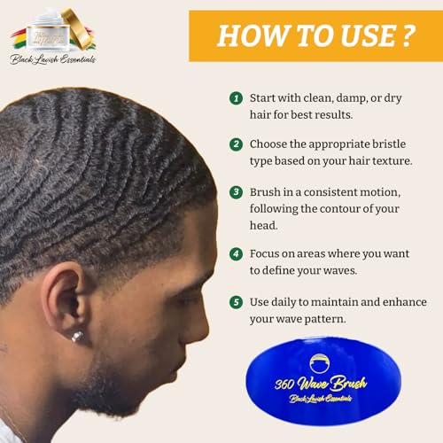 Men’s Hair Brush, Build Deeper, Hard Boar Bristle Curved, Perfect for Styling Hair, Ultimate Wave Grooming Tool, 360 Wave Brush (Medium-Hard Brush, Blue) - color: Royal Blue, size: Medium-Hard
