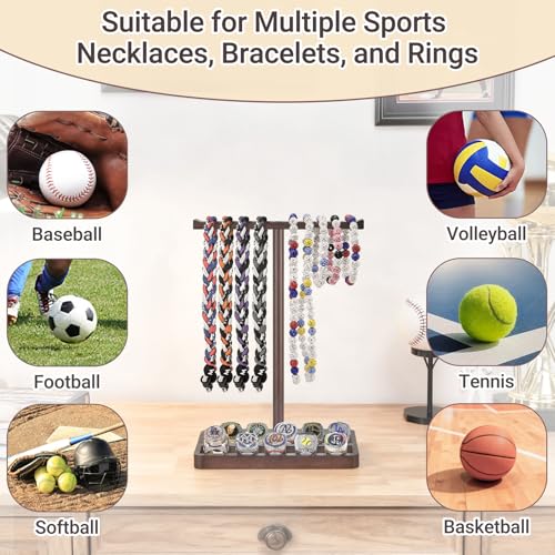 Mkono Wooden Baseball Drip Necklace Organizer Holder, Championship Ring Display Holder, Softball Ring Holder Baseball Gifts for Boy Team Player Men Home Bedroom Decor