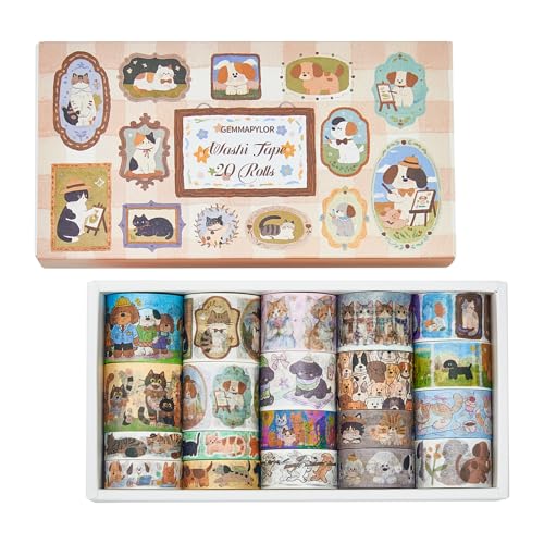 Cat Dog Washi Tape Set 20 Rolls, Cute Decorative Masking Tape for Junk Journal and Scrapbooking, DIY Crafting Supplies - style: Cat & Dog