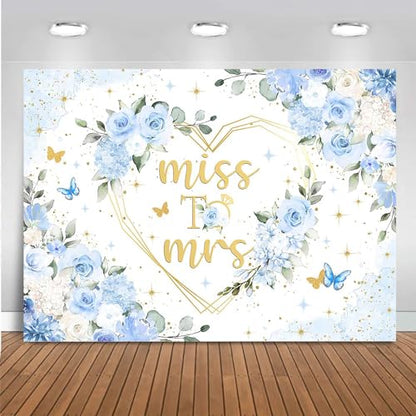 Mocsicka Miss to Mrs Bridal Shower Backdrop Boho Something Blue Bridal Shower Decorations Dusty Blue Bride to Be Wedding Shower Banner Photo Booth Props (10x7ft) - size: 10x7ft