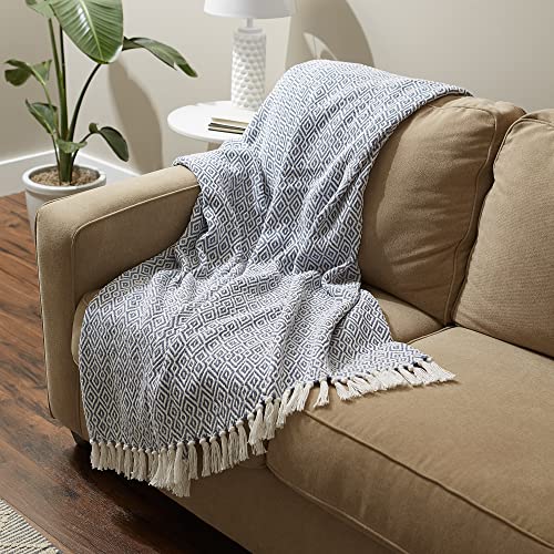 DII Rustic Farmhouse Double Diamond Woven Throw, 50x60, Stonewash Blue - color: Stonewash Blue