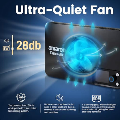 Amaran Pano 60C RGBWW Video Panel Light,Color Temperature 2500K-7500K,60W,CCT 2,300K-10,000K,12 Lighting Efects,App Control,Support USB-C PD,with Softboxes and Carrying Case (Amaran Pano 60c)
