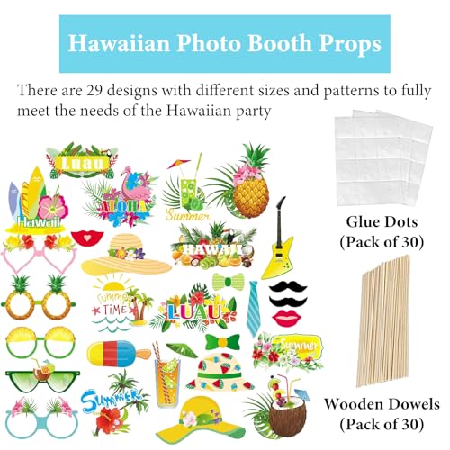 Hawaiian Party Photo Booth Props Kit, 30 PCS Luau Photo Booth Props with Large Inflatable Selfie Picture Frame for Hawaiian Tropical Tiki Summer Pool Party Supplies - size: Hawaiian Inflatable Frame