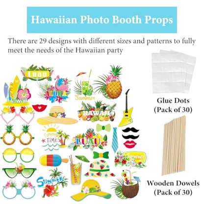 Hawaiian Party Photo Booth Props Kit, 30 PCS Luau Photo Booth Props with Large Inflatable Selfie Picture Frame for Hawaiian Tropical Tiki Summer Pool Party Supplies - size: Hawaiian Inflatable Frame