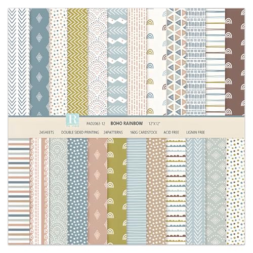 Boho Scrapbook Paper 12x12, Scrap Book Craft Paper Sheets,160 gsm Patterned Cardstock Paper Double-Side Decorative Paper for Card Making Photo Album Journal DIY Scrapbooking Supplies - color: Spring Style Boho