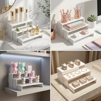 Acrylic Display Risers 2 Sets 3 Tier Cupcake Stand for Dessert Jewelry Pop Figures Shelves Retail Shoe Showcase (White) - color: White