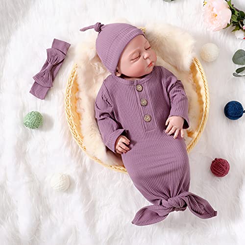 Newborn Cotton Nightgowns Neutral Baby Knotted Sleeper Baby Coming Home Outfit - color: Purple