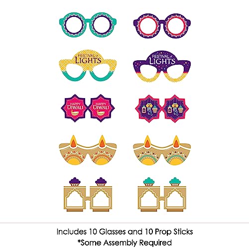 Big Dot of Happiness Happy Diwali Glasses - Paper Card Stock Festival of Lights Party Photo Booth Props Kit - 10 Count