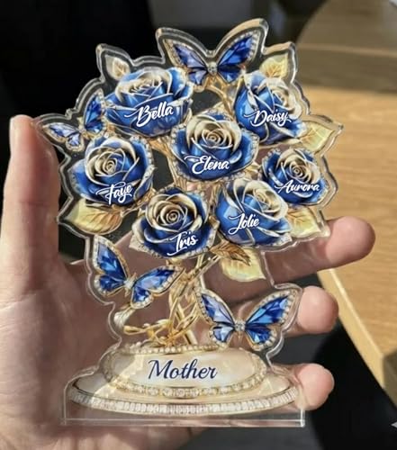 LOVELYPOD Personalized Mom 2D Acrylic Plaque, Custom Shape Rose Tree Holds A Piece Of Your Heart, Mom Birthday Gifts, Mothers Day Gift for Mama, Grandma, Mama Gifts from Kids, Gift for Family - color: Design #1