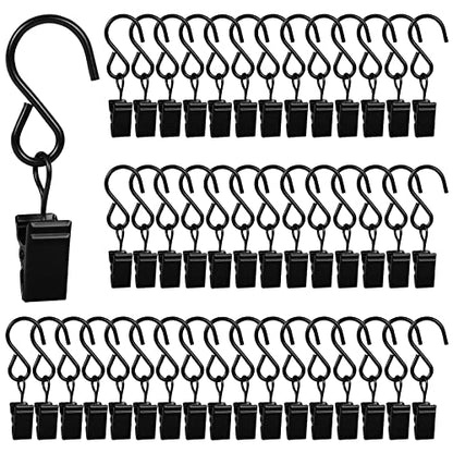 HOOSUN 46 Pack Curtain Hooks Clips,S Hooks for Hanging Outside String Lights,Metal Curtain Rod Hooks,Small Light Clips,Art Craft Display,Backdrop Clip,Stainless Steel S Curtain Hook Hanger for Drapes - color: 46 Pack S Black