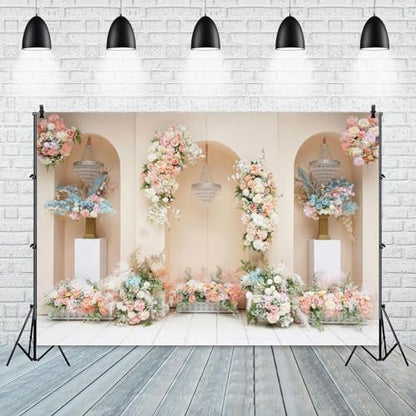 Leowefowa 9x6ft Vinyl Romantic Rose Flower Wedding Backdrop Floral Wall Photography Background Bridal Shower Wedding Party Decorations Anniversary Wedding Birthday Backgrounds Studio Props - size: 9x6ft