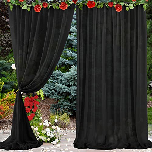 PARTISKY 10ftx10ft Black Chiffon Sheer Backdrop Curtains, Wrinkle-Free Wedding Backdrop Drapes for Birthday Party Ceremony Arch Stage Decor Background for Photography 5ft x 10ft,2 Panels - color: Black, size: 10ft x 10ft