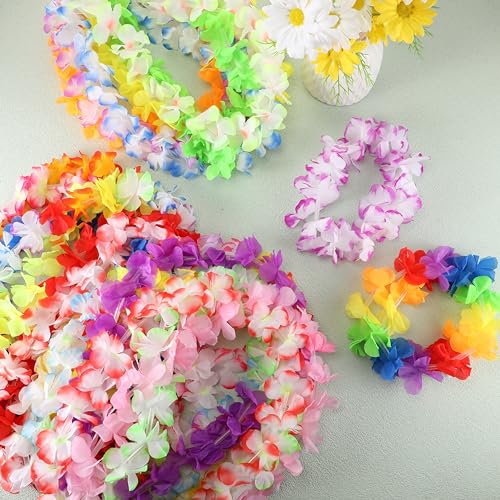 Sherr 24 Pcs LED Leis Light up Wedding Hawaiian Leis Flower Necklace with LED Lights Beach Tropical Carnival Party Wedding Supplies Luau for Masquerade(Summer Color) - color: Summer Color