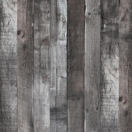 Peel and Stick Wood Wallpaper Grey/Black Vinyl 17.3"×472" Contact Paper Self Adhesive Thick Waterproof Self Adhesive for Cabinets liveroom - color: Grey/Black, size: 17.3" x 472"