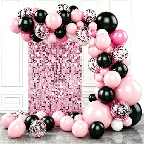 Pink Shimmer Wall Backdrop,Shiny Sequins,12Pcs Sequins Backdrop Panels,Glitter Bling Photo Background Decorations for Birthday Party Wedding Engagement Anniversary Graduation (Each 1FT², Total 12FT²) - color: Pink, size: 3 FT x 4 FT
