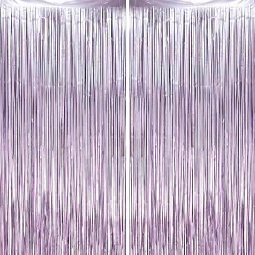 Voircoloria 2 Pack Light Purple Foil Fringe Backdrop Curtains, Tinsel Streamers Party Decorations, Fringe Backdrop, Door Shimmer for Baby Shower or Birthday Party - color: 46 Lavender Purple