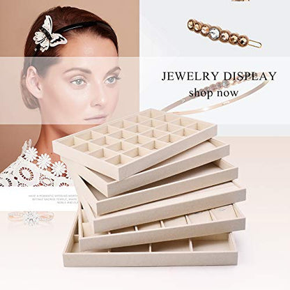 Oirlv Stackable Linen Jewelry Tray Adjustable 24 Grid Jewelry Storage Case for Drawer or Showcase - size: 24 Grids