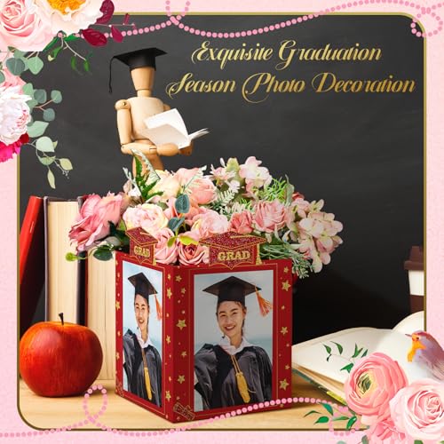 Spiareal 6 Pcs Graduation Photo Centerpieces for Table Class of 2026 Graduation Decorations 6 Inch Picture Display Frame Hollow Picture Props Box for 2026 Congrats Grad Party Favors(Red) - color: Red