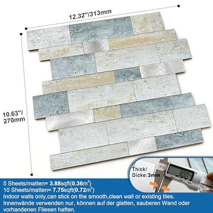 MOFIT Backsplash Tile for Kitchen Peel and Stick Stone Matte Finish,Bathroom Tiles Stickers 3D Wall Panel Linear Mosaic Marble Backsplash Waterproof(10sheets,Blue Green Gray) - color: Blue Green Gray, size: 10sheets