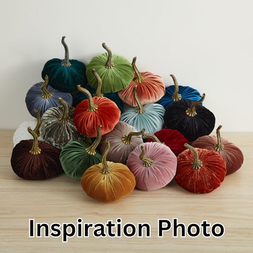 Your Heart's Content Set of 4 Small Velvet Pumpkins, Handmade Mantle Decor, Autumn Pumpkin Arrangements, Thanksgiving Centerpiece, Rustic Fall Wedding Centerpiece (Harvest, Gold, Emerald, Brown) - color: Harvest, Gold, Emerald, Brown