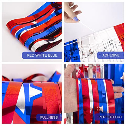 LOLStar 4th of July Decorations, Red White Blue 5 Pack America Star Tinsel Foil Fringe Curtains, 4th of July Photo Booth Prop Streamer Backdrop for Independence Day, Memorial, Labor, Patriotic - size: 5 Pack
