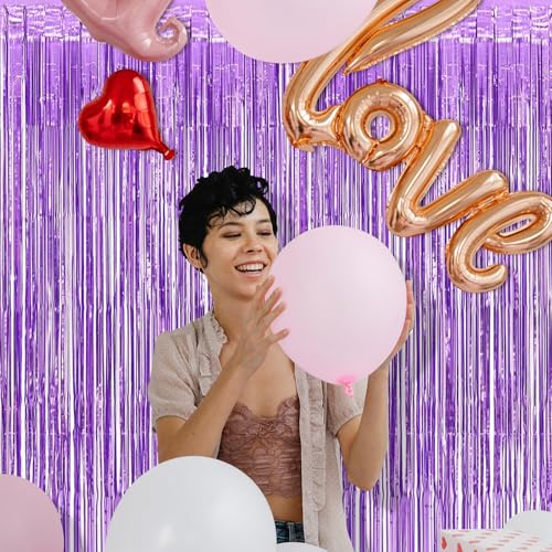 5 Pack Purple Foil Curtain Backdrop 3.2ft x 8.2ft Tinsel Foil Fringe Curtains Macaron Photo Booth Streamer Backdrop for Party Decorations Birthday Baby Shower Bachelorette Holiday (Light Purple) - color: Light Purple