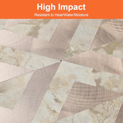 10-Sheets Stunning 3D Visuals Peel and Stick Backsplash Mosaic Tiles, PVC Stone Texture Look,Heat Resistant Stick on Tiles for Kitchen Wall, Bathroom, Laundry Room(Beige Marble + Rose Gold) - color: Beig Marble + Rose Gold
