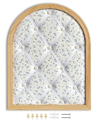 Floral Fabric Memo Bulletin Board, 17x13 inches Cushiony Pin Board for Wall, Vision Board Message Board with White Criss-Cross Ribbons for Home Office School Wall Decor(Floral,4333)