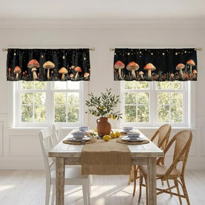 Mushroom Curtain, Two-Pack, Moon Enchanted Forest Starry Night,Applicable to Bathroom, Bedroom, 54x18 inches. - color: Mushroom