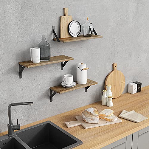 Floating Shelves with Black Metal Brackets Set of 3, Light Wood Wall Bookshelf for Bedroom Over Desk Bed, Hanging Shelf for Office Kitchen Living Room, Bathroom Over Toilet (Natural Color) - color: Wood&diy, size: 17 Inches