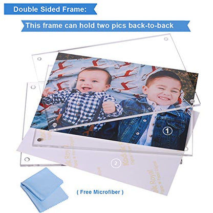 Acrylic Photo Frame 5x7-3 Pack Clear Double Sided Magnetic Picture Frameless Desktop Display with Photo Frame Support Stand Best Gift for Family, Baby, Document Photo Frames- Free Soft Microfiber - size: 5x7"-3