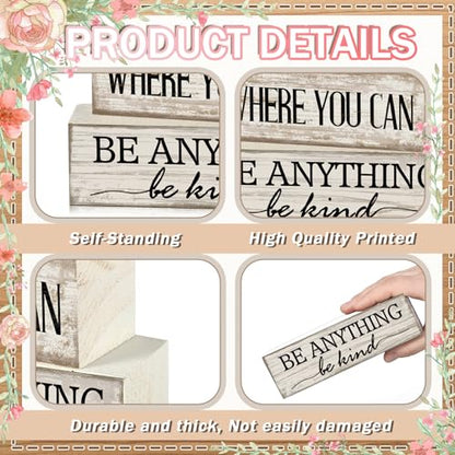 Yuntau 4 Pcs Farmhouse Flower Wooden Tabletop Decor Farmhouse Tiered Tray Decor Rustic Faux Decorative Wood Block Sign Inspired Gift Centerpiece Table sign for Home Shelf Supplies - style: Flower