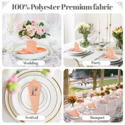 PLOYMONO Peach Heavy Duty Cloth Napkins - 17 x 17 Inch Solid Washable Polyester Dinner Napkins - Set of 8 Napkins with Hemmed Edges - Great for Weddings, Parties, Banquets Dinner & More - color: Peach