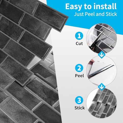 Art3d 10-Sheet Kitchen Backsplash Tiles Peel and Stick, Self Adhesive Wall Tile Sticker for Kitchen Island Bathroom Laundry Room RV Renter 12" x 12" - Smoky Black - color: Smoky Black