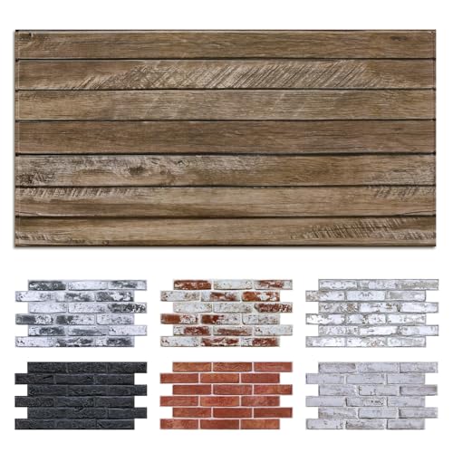 Commomy Faux Wood Slat 3D Wall Panels - 12 pcs of 22.8" x 11.8" - Thin UrltraLight PVC Peel and Stick Tile Wood Textured Printable for Kitchen,Bedroom, Living Room,TV Background（Covers 22.48 sq.ft）
