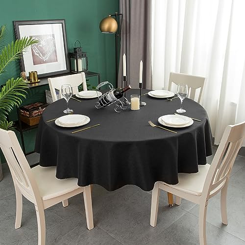 Qidordour Round Tablecloth, 70 inch Diameter, Faux Linen Table Cloth, Water Resistant Spill-Proof Wipeable Polyester Dining Table Cover for Kitchen Cafe Restaurant Buffet Tabletop Decoration, Black - color: Black, size: 70" (Round)