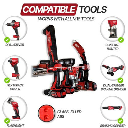 PERCH Tool Holder Rack for Milwaukee M18 18v | Securely Mounts 5 Cordless Tools | Universal Mounting | Most Durable Cordless Tool Organizer