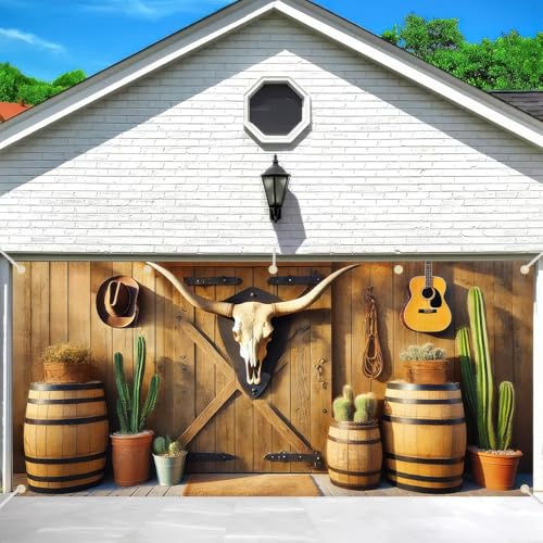BlissYard 13x6ft Garage Door Banner Western Backdrop Welcome Garage Door Cover Wild West Barn Decor Background Holiday Photo Props for Spring Summer Indoor Outdoor Wall Rustic Farmhouse Decor - color: Garage Banner#2