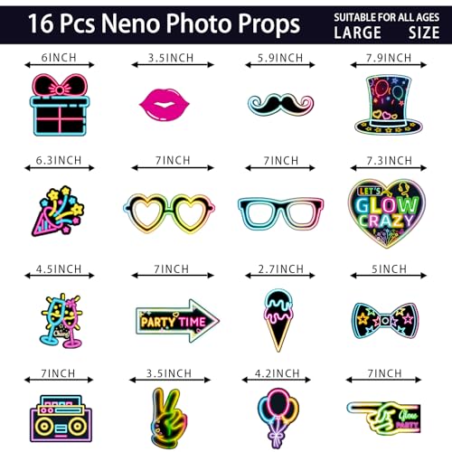 Glow in The Dark Party Supplies Photo Booth Props Neon Party Decorations Photobooth Props Let Glow Party Decorations for Birthday Baby Shower Party