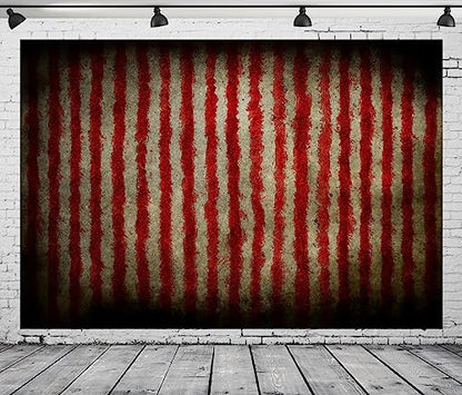 BELECO 7x5ft Fabric Evil Halloween Circus Backdrop for Photography Circus Carnival Bloody Red and White Stripes Scary Blood Splatter Party Decor Clown Banner Halloween Background Photo Studio Props - size: 7x5ft