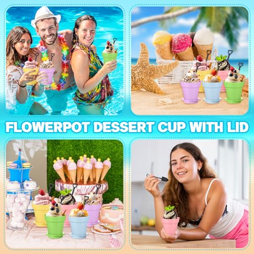 Honeydak 25 Pack Flowerpot Dessert Cup Plastic Cake Cups with Lid Shovel Spoon Mini Flower Pot Dessert Cups Ice Cream Yogurt Cupcake Holder Containers for Birthday Party Supplies DIY Baking(Colorful) - color: Colorful