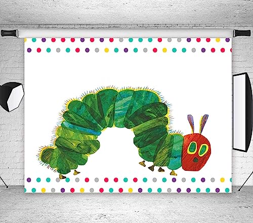 Caterpillar Theme Party Backdrop 7x5FT Rainbow Color Insect Cartoon Kids Boy Girl Cake Table Banner Background Photo Booth Studio Props MBMYLU147 - size: cotton polyester-7x5ft
