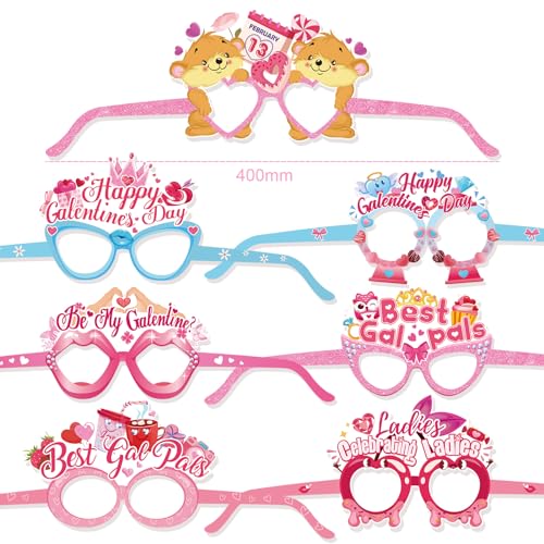 HOWAF 28pcs Galentines Paper Glasses, Happy Galentine’s Day Photo Booth Props Eyeglasses for Girls Ladies Valentines Day Party Decoration, Pink Galentines Day Eyewear for Girls Bride To Be Supplies