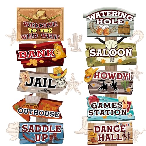 Hooqict Western Birthday Party Decorations 20 Pieces Cowboy Themed Party Signs Welcome To The Wild West Cutouts for Classroom Country Party Supplies - style: Western